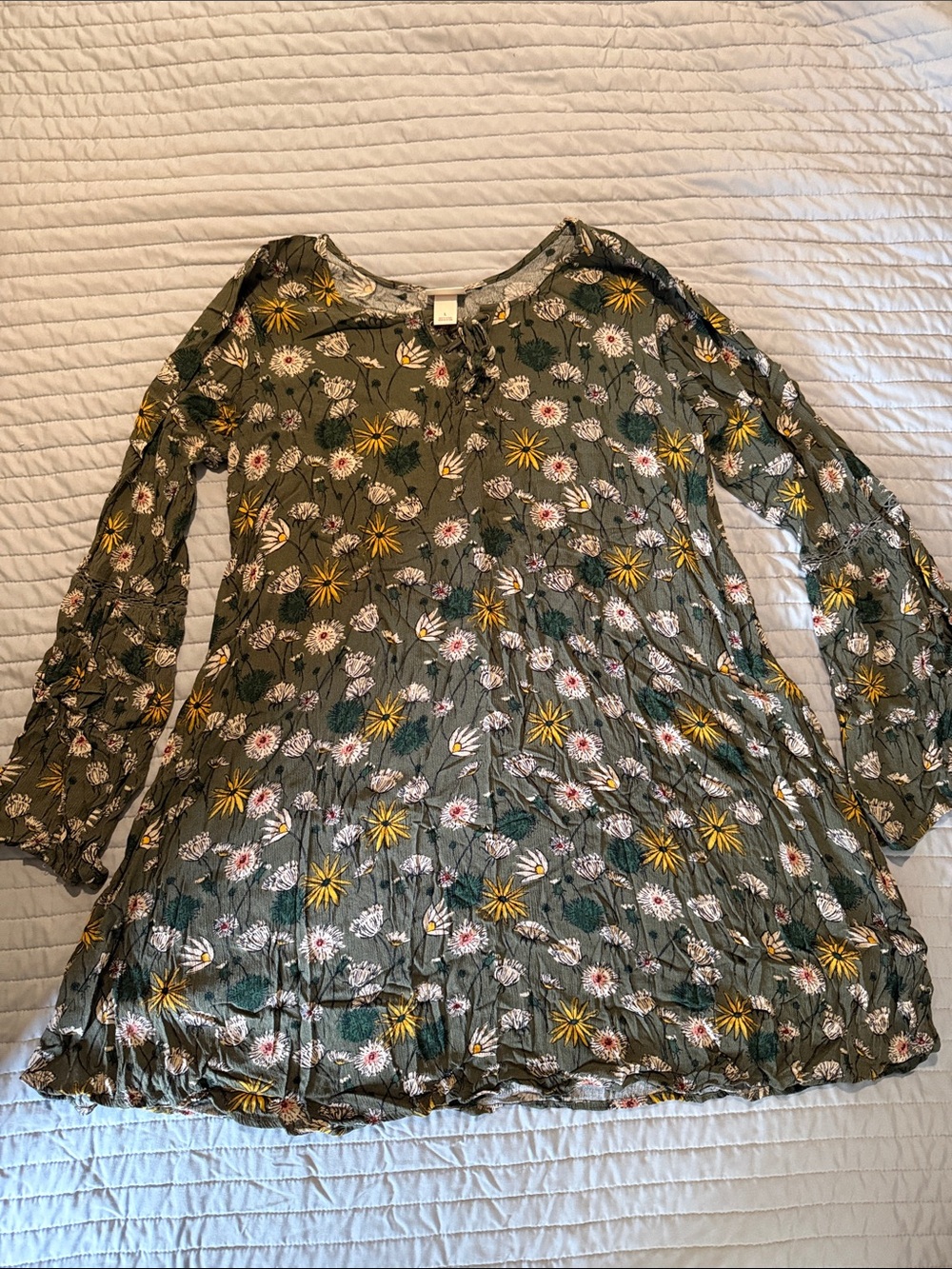 Mossimo Supply Co. Olive Green Floral Ruffle-Trim Mini Dress
